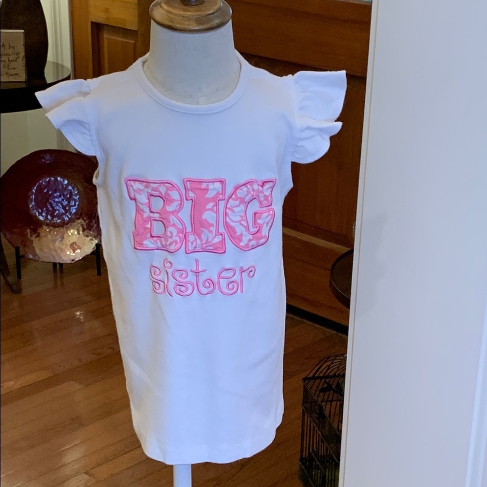Banana Split BIG sister White and Pink Ruffled Sleeve Tee